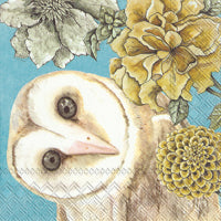 owl hydrangea napkin aqua and cream