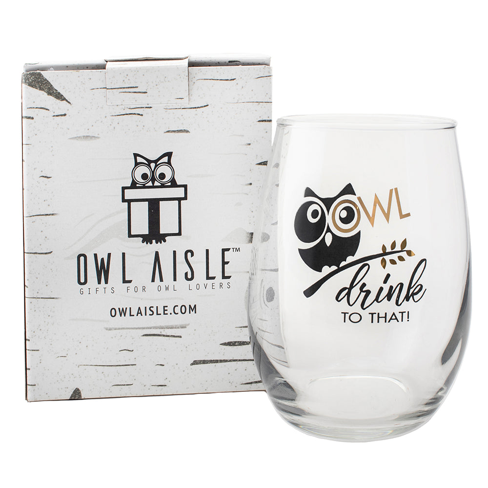 Owl - Hand Cut - Stemless Wine Glasses - Set of 4