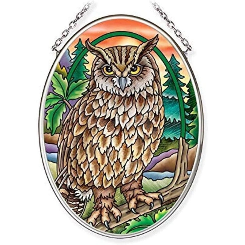 Wise Owl on Night Watch Suncatcher, Oval 4.5" x 3"