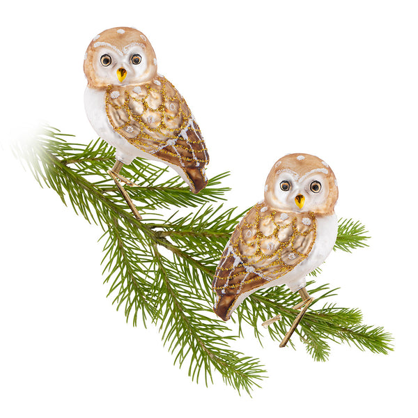 gold clip blown glass owl ornaments