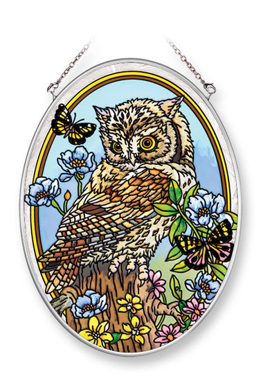 Young But Wise Owl Suncatcher, Oval 7" x 5.5"