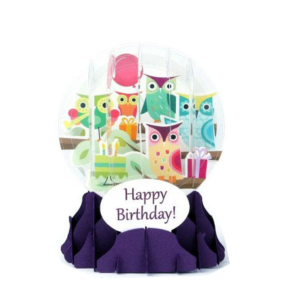 Pop Up Snow Globe Owl Birthday Card